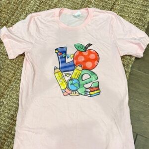 Pink Graphic T-Shirt with School Design TEACHER TEE NWOT